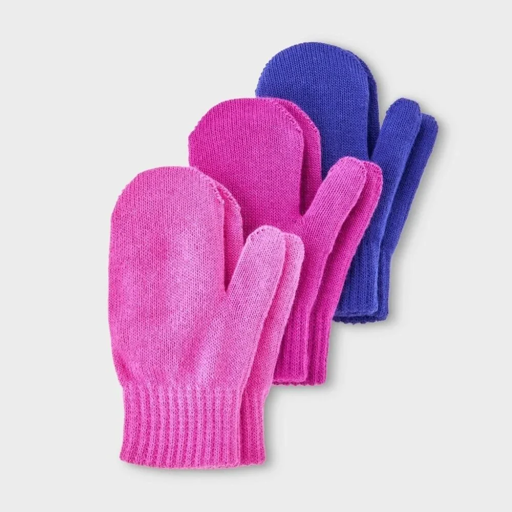 Toddler Mittens 3 Pack Cat & Jack Pink Magenta Purple 2T-5T